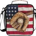 Lunch Box Bag Vintage Ball Baseball American Flag Lunchbox Insulated Thermal Cooler Ice Adjustable Shoulder Strap for Women Men Boys Girls