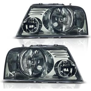 DWVO Headlights Assembly Compatible with 2004 2005 2006 2007 2008 Ford F-150/06 07 08 Lincoln Mark LT OE Headlamp Chrome Housing Smoke Lens Clear Reflector