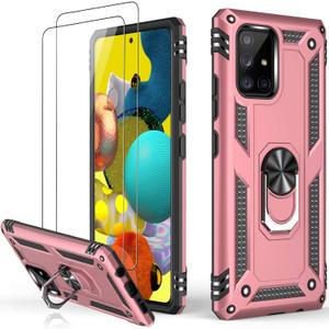 LUMARKE for Galaxy A51 5G Case with Screen Protector,Pass 16ft. Drop Tested Military Grade Protective Phone Cover with Magnetic Ring Kickstand Compatible with Car Mount Holder Rose Gold