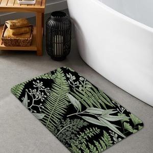 Green Tropical Fern Leaves Boho Bath Rugs Non-Slip, Floral Leaf Bathroom Mat Soft Plant Area Rug for Floor Entryways Indoor Doormat, Black Bath Mat Rugs for Bathroom, (17X29)