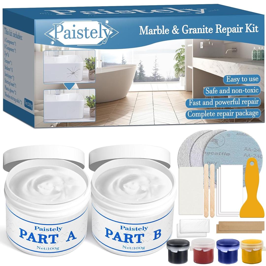 Granite and Marble Repair Kit(Color Match), Waterproof Granite Countertop Repair Kit, Wear-Resistant Marble Filler for Cracks, Holes, Chips, Scratches, Dents