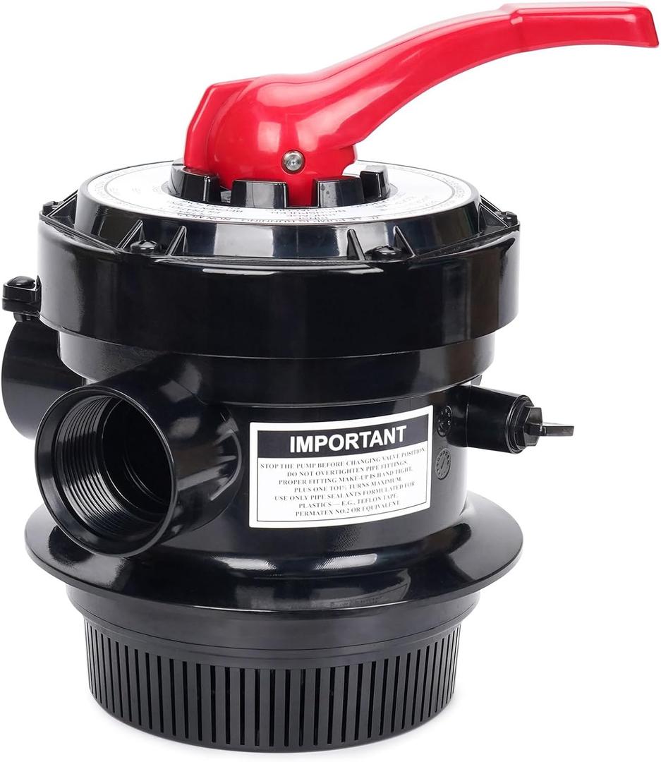 CIPU 4-Way Multiport Pool Valve Replacement for Sand Filter Systems, Multiport Valve with Filter, Backwash, Rinse, Winter Settings, Red Handle Sand Filter Valve for Above Ground Swimming Pools