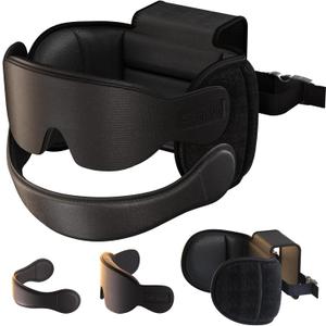 SARISUN Travel Pillow for All Airplane Seats, Airplane Pillows Combo with Chin Strap, 3D Eye Mask for Sleeping, 360 Support Travel Head Strap, Long Flights Essentials, Stop Bobblehead, Black
