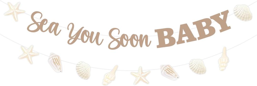 Sea You Soon Baby Banner with Seashell Theme Banner - Seashell Baby Shower Decorations Boy Girl, Under the Sea Ocean Themed Party Supplies for Pregnancy Celebration Newborn Party