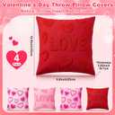 4 Pack Embroidered Valentines Throw Pillow Covers 18 x 18 Red Hearts Decorative Accent Throw Pillow Covers with Zipper Faux Fur Plush Pillows Cover for Valentines Day Couch Sofa Home Decor