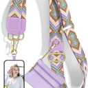 Nipichsha Crossbody Phone Strap with Wallet, Clip and Go Strap for Phone with Wallet, Adjustable Crossbody Cell Belt with Zippered Pouch, Neck Shoulder Cell Lanyard for Women, Purple Geometry