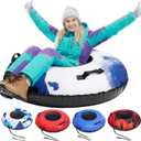 Snow Tube, 45''/48'' Rubber Snow Tubes with Commercial Grade Canvas Cover for Kids & Adults, Inflatable Heavy Duty Snow Sled Thickened Hard Bottom with Tow Strap, Sleds Winter Gifts