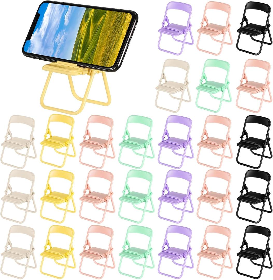 Flutesan 28 Pcs Mini Folding Chair Cell Phone Stand Desktop Foldable Mobile Phone Holder Folding Chair Cradle for Desk (Candy)