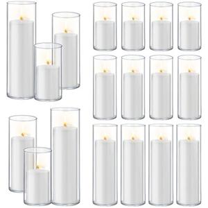 Homjoy 36 PCS White Pillar Candles with Glass Candle Holders Clear Hurricane Candle Holders Glass Cylinder Vases for Centerpieces Wedding Party, Event, Home Office