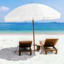 Aoxun 7ft Patio Umbrella with Fringe Outdoor UV 50+ Protection Picnic Umbrella with Aluminum Pole, Ribs Push Button Tilt and Carry Bag, Cream (White)