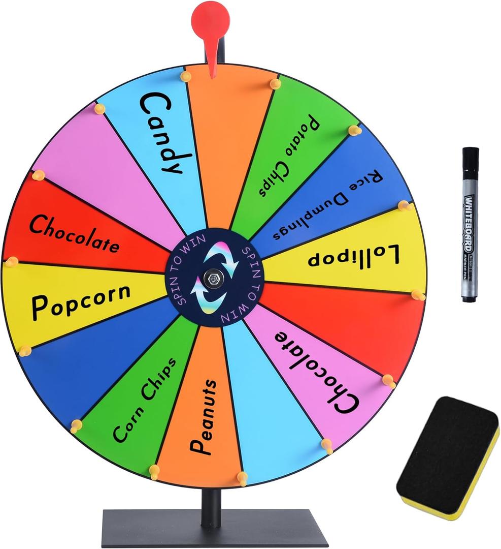16 Inch Heavy Duty Prize Wheel Color Editable Spinning Wheel with 14 Slots Dry Erase Marker and Eraser Perfect for Fortune Spinning Game Carnival Engaging Home Parties and Tradeshows