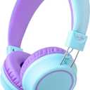Kids Headphones, Toddler Headphones with Cord for School Plane Travel, Lightweight Stereo Wired Children Earphones with HD Microphone for Boys Girls for Computer Cellphone Tablet Green/Purple