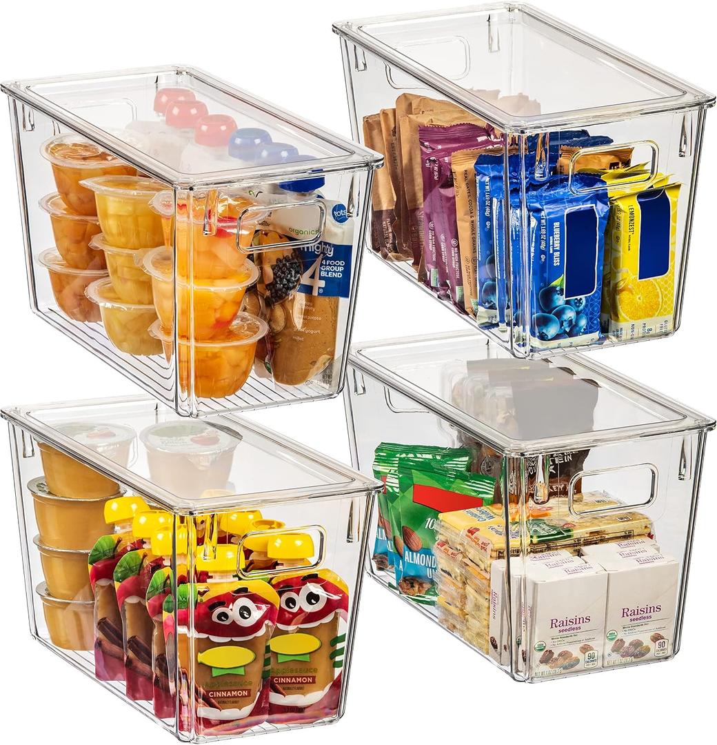 ClearSpace Modern Plastic Storage Bins with Lids Perfect Kitchen Organization or Pantry Fridge Organizer, 4 Pack, 12.5" x 6" x 7", 9L Capacity Each, BPA Free, Stackable