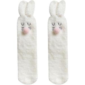 LOUIE SILNA Plush Socks Jumping Funny Bunny for Women Girls, Cosplay Christmas Party Holiday Hat (White 1Pairs)