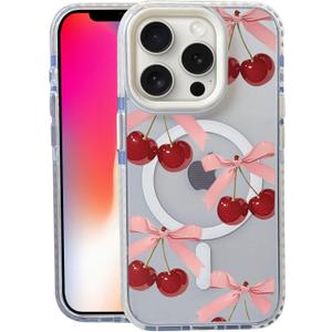 Bow Cherry for iPhone 13 Pro Case, MagSafe Compatible,Matte Soft Slim Shockproof Cover,Anti-Fingerprint,Anti-Yellowing,Anti-Scratch Back,Magnetic Phone Case for Women,Girl,Cute,Girly,Clear