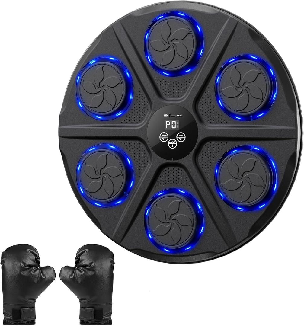 Music Boxing Machine for Adults, Wall Target Punching Workout with Boxing Gloves, Bluetooth Smart Boxing Training Machine Suitable for Home,Office,Gym, 12 Modes & 12 Speeds