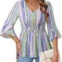 Timeson Ladies Tops and Blouses: 3/4 Sleeve Fall Outfits — Plus Size Blouses for Women — Womens Dress Shirts Business Casual Clothing Ladies Tops Dressy Work Elegant Office Wear Peasant Flowy Tunic