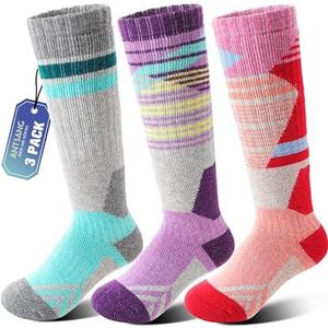 ANTSANG Kids Merino Wool Ski Socks 2 Pairs Boys Girls Thermal Warm Thick Winter Cushioning Socks for Snowboarding Skiing, Size: 8-12 Years