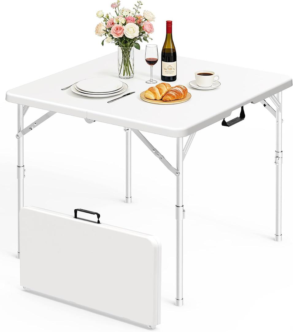 34" Square Folding Table with Built in Handle & Steel Legs, Heavy Duty Portable Card Table, Foldable Tables Perfect for Party, Dining, Wedding, Events, Picnic Indoor, Outdoor, Camping, Utility