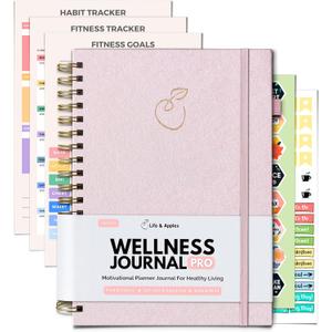 Life & Apples Wellness Planner Pro for Healthy Living - with Agenda, Food Journal, Gratitude, Fitness and Self-Care - Track Weight Loss Diet, Physical and Mental Health Goals - Undated, Rose Gold