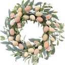 TEMPUS 20 Inch Easter Flocked Egg Wreath - Handmade Spring Door Decor with Pastel Eggs & Mixed Twigs, Indoor Floral Wreath for Easter Home Decor (Beige)