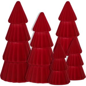 Red Christmas Decorations Indoor- Set of 5 Velvet Red Christmas Trees - Tabletop Christmas Decor Xmas Table Decorations for Mantel Home Decor