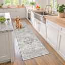 Hallway Washable 2.6x8 Runner Rug - Kitchen Rugs with Non Slip Backing Vintage Soft Farmhouse Entryway Mat for Living Room Laundry Bedroom Bathroom Ivory/Gray