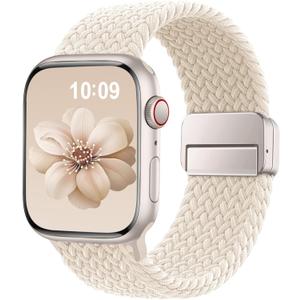 Braided Stretchy Band Compatible with Apple Watch Bands 38mm 40mm 41mm 42mm 46mm 44mm 45mm 49mm for Women Men, Nylon Sport Strap Solo Loop for iWatch bands Series SE 11 10 9 8 7 6 5 4 3 Ultra 3 2 1 (Starlight)