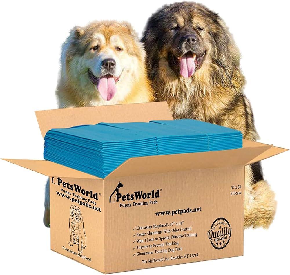 PetsWorld Enormous Dog Pee Pads 37"x54" 25 Count – XXXL Pet Pee Pads for Giant Dogs & Pets, Heavy Duty Leak-Proof Dog Training Pads, Super Absorbent Quick-Dry Potty Pads with Adhesive Tabs