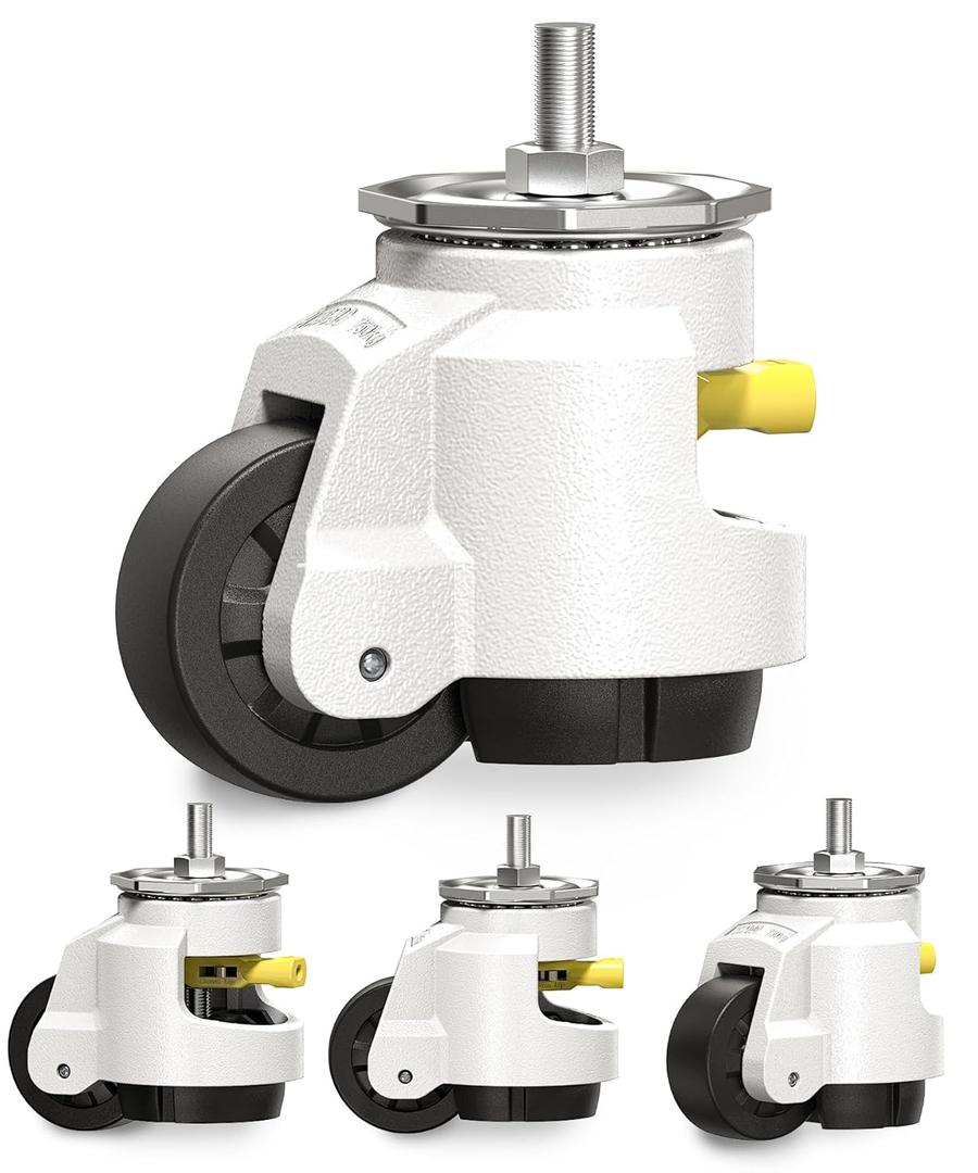 HOLKIE Leveling Stem Casters Set of 4 Heavy Duty Retractable Caster Wheels, 1/2" and M12 Stem Size, Total Capacity 4960 Lbs, Adjustable Wheel with Ratchet Handle for Workbench, Machine, Equipment