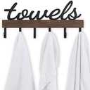 Dahey Small Towel Rack with 6 Hooks, Towel Holder Wall Mount Bathroom Organizer Rustic Farmhouse Home Decor Hanger Storage Hooks for Towel, Robe, Bag, 15" L X 6.7" H, Brown
