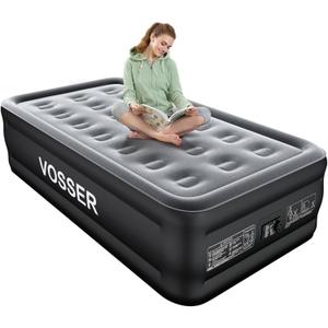 VOSSER Air Mattress Twin with Built in Pump,18 Raised Blow Up Mattress,Inflatable Mattress in 2 Mins,Single Twin Size Air Mattress for Home,Floor&Camping, Air Bed for Adults,330LB Max,Black
