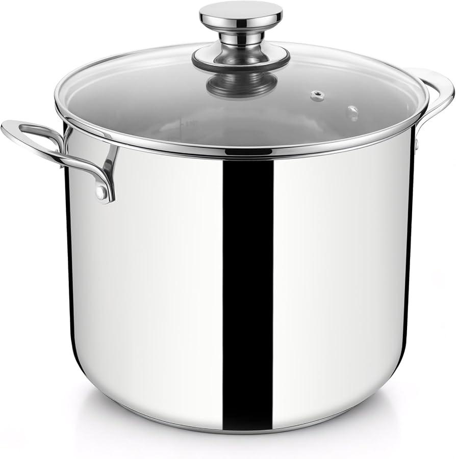 E-far 12 Quart Stock Pot with Lid, Stainless Steel Pot for Soup Simmering