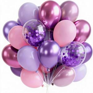 PartyWoo Pink and Purple Balloons 66pcs 12 Inch Baby Pastel Light Metallic Pink Light Purple Lavender Lilac Confetti Balloons for Baby Shower Princess Butterfly Birthday Party Decorations