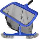 Pool Brush Head & Fine Mesh Pool Skimmer Kit17" Pool Brushes for Cleaning Pool Wall Reinforced Frame Pool Net Leaf Skimmer Cleaning Tool with Deep Fine Nylon Mesh Net Bag for Fast Cleaning