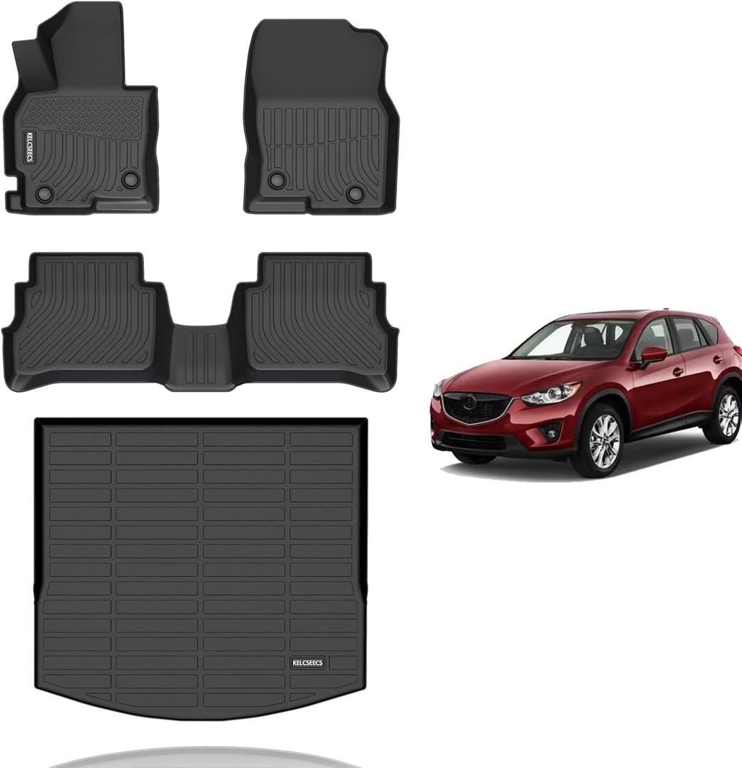 KELCSEECS Floor Mats & Cargo Liner Custom for Mazda CX-5 2013 2014 2015 2016,All Weather Protection Anti-Slip TPE Floor Liners Full Set Mazda CX5 Accessories Black