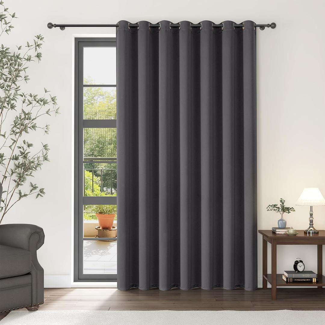 ChrisDowa Room Divider Curtain 90 Inches Long, Wide Blackout Sliding Door Curtain for Bedroom, Room Darkening Privacy Window Curtain for Patio Door (1 Panel Set, Dark Grey, 100 x 90 Inch)