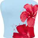 MakeMeChic Women's Floral Summer Tops Strapless Tube Crop Tops Backless Bandeau Top (Medium, Blue)
