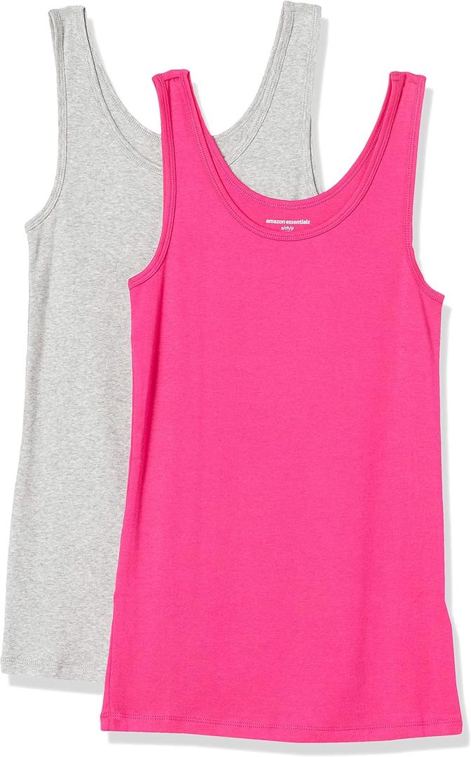 Amazon Essentials Womens Slim-Fit Tank Top (X-Small, Bright Pink/Grey Heather)