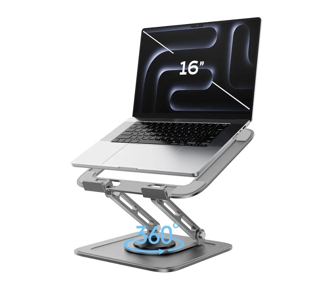 Adjustable Laptop Stand for Desk with 360 Base, Ergonomic Laptop Riser, Mount, Holder Notebook Computer Stand for MacBook Air Pro, HP, Dell, XPS, HP 16" Laptops - Gray