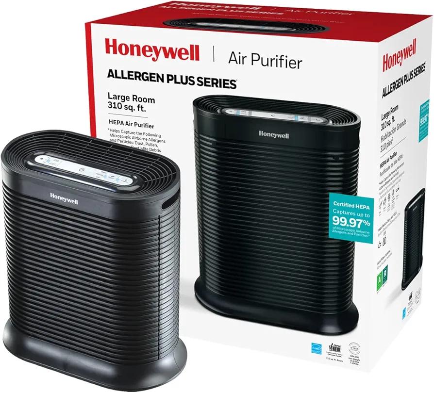Honeywell AllergenPlus HEPA Air Purifier, Airborne Allergen Reducer for Large Rooms, Reduces Allergens, Smoke, Wildfire Smoke, Pollen, Pet Dander and More, Black, HPA200