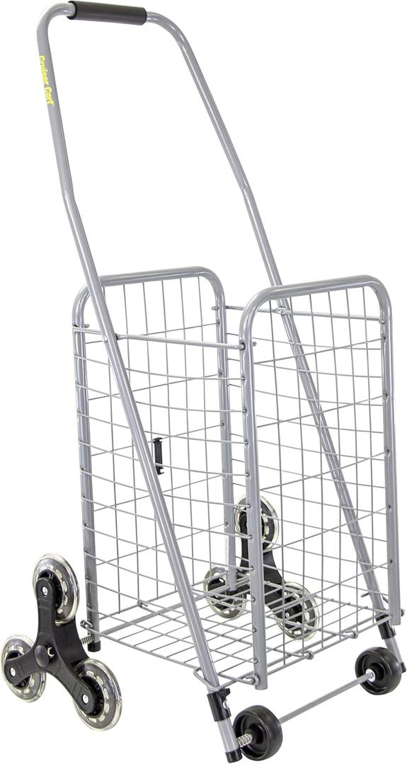 dbest products Stair Climber Cruiser Cart Sport Shopping Grocery Rolling Folding Laundry Basket on Wheels Foldable Utility Trolley Compact Lightweight Collapsible, Silver