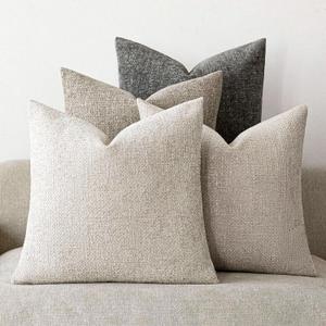 Neutral Throw Pillow Covers 18x18 Inch Set of 4, Beige Grey Series - Textured Chenille for Couch, Bed and Living Room
