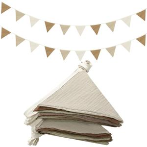 Oudain 2 Pcs Pennant Banner Flags Nursery Garland Triangle Bunting Flags Playroom Wall Decor Banner for Nursery Baby Shower Birthday Boho Wedding Party Event, Each 7.75 ft(Simple Color)