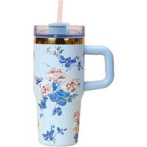 Insulated Travel Mug with Handle, Stainless Steel Vacuum (blue)