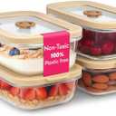 Ziruma Non-Toxic 1.5 cup Glass Food Storage Containers with Lids - Overnight Oats, Plastic Free Meal Prep, Reusable, Airtight, Microwave and Freezer Safe, 4 Pack
