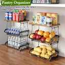 OKZEST 3-Tier Fruit Basket for Kitchen Counter with Banana Hangers, Countertop Organizer Fruit Bowls with Wood Top, Fruit Storage Basket Stand for Storage Potato Onion Bread Snack Fruit Veggie