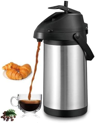 Airpot Thermal Thermos Coffee Dispenser with Pump,Airpot Coffee Carafe Thermal for Keeping Hot Double Walled Insulated Stainless Steel Beverage Dispenser Lever Action for Hot/Cold Water