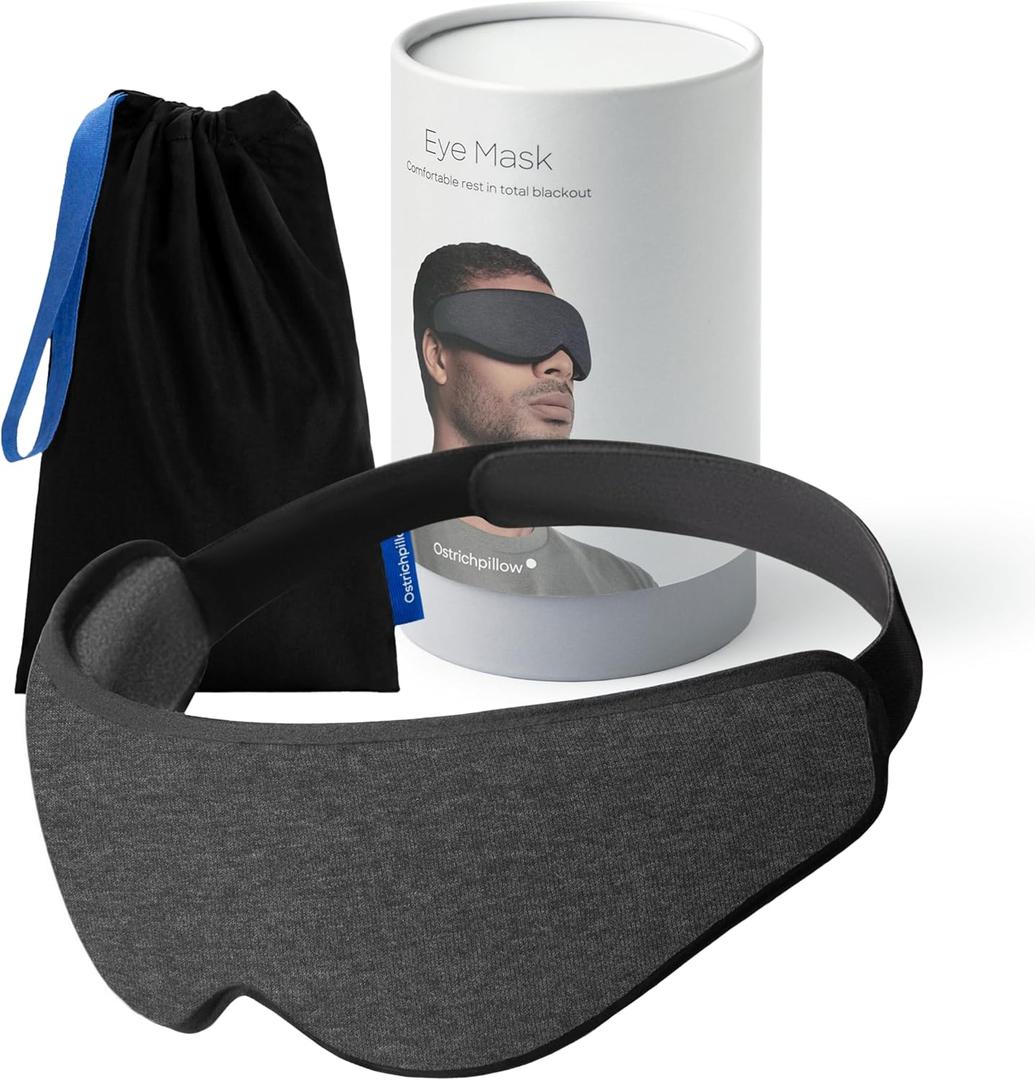 Ostrichpillow Eye Mask, Sleep Mask for Men Women 100% Blackout, No Pressure On Eyes, Soft & Breathable, Adjustable Fit, Travel Bag Included (Dark Night)