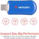 Verbatim 128GB Type C USB 3.2 Gen 1 Flash Drive USB-C Thumb Drive – Blue